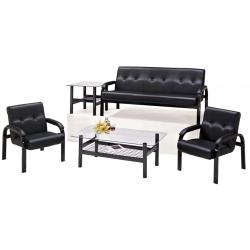 溫莎黑色鋼管沙發組 1+1+3+大小茶几